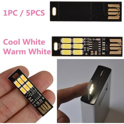 1PC Or 5PCS 1W 5V Portable Mini USB Power 6 LED Night Light Lamp Touch Dimmer White Light For Power Bank Computer Laptops