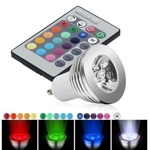 1pcsLowest price RGB lamp led E27 E14 GU10 GU5.3 85-265V RGB LED Bulb RGB Spotlight with24Keys IR Remote Controller 5W LED Lamp