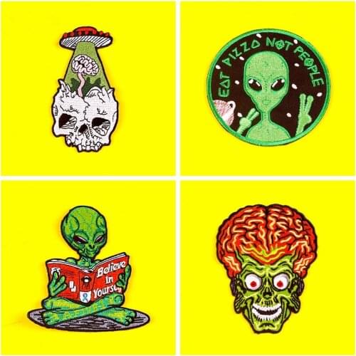 2Pcs Alien Patch Iron On Patches For Clothes Punk Patch Embroidered Patches For Clothing Ironing Stickers On Clothes DIY Stripe