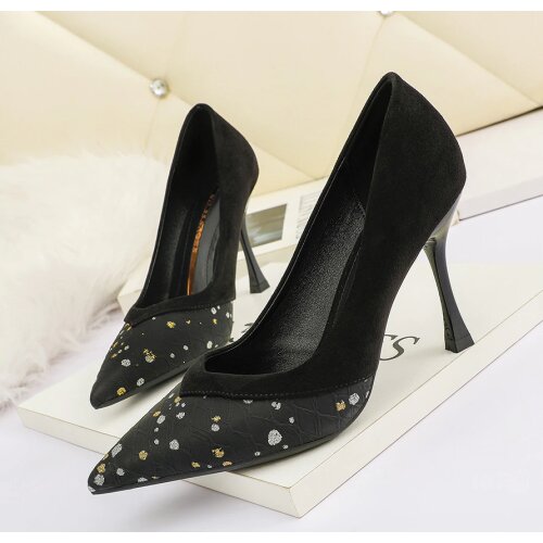 2021 Spring/Autumn Sexy Pointed Toe Women Party Shoes Flock&PU Small floral 9cm High Heels for Ladies Dress Female Office Pumps