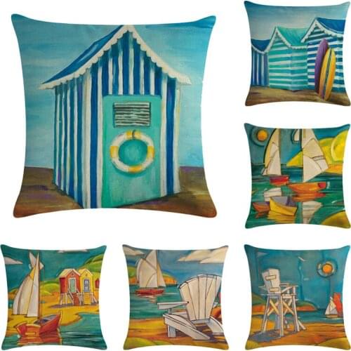 45x45cm Oil Painting House Family Cushion Cover Soft Plush Pillow Case Home Room Office Decoration Back Throw Sofa Cushion Cover