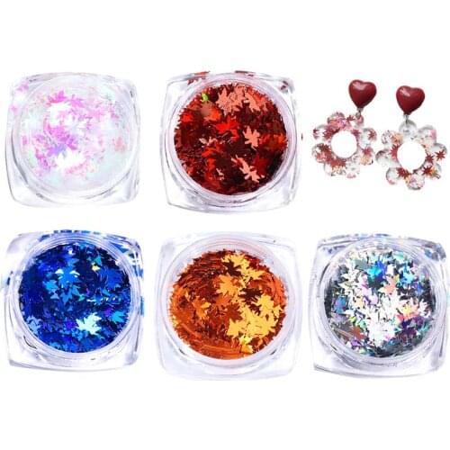 5 Bottles Women Girl Nail Sequin Maple Leaf Shaped DIY Resin Sequin Glitter Beauty Nail Art Sequins for Thanksgiving Day