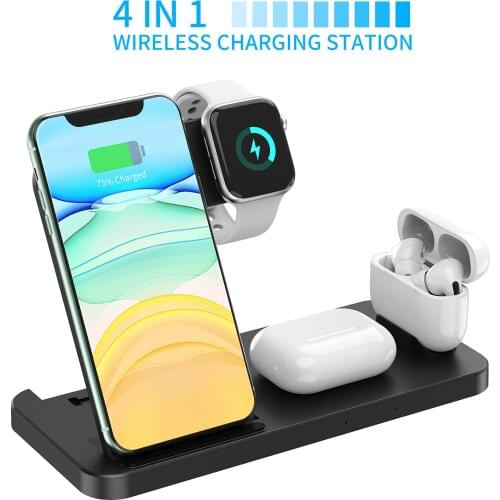 15W Qi Fast Wireless Charger Stand For iPhone 11 XR X 8 Apple Watch 4 in 1 Foldable Charging Dock Station for Airpods Pro iWatch