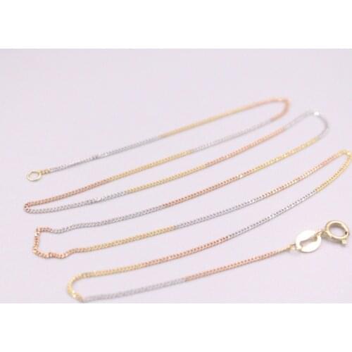 Pure 18K Multi-Tone Gold Chain Lucky 0.8mm Curb Link Necklace 18inch / 1.3-1.5g Stamped AU750 For Woman Gift