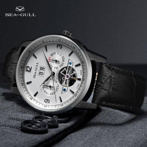 Seagull watch mens belt hollow flywheel 50 meters waterproof watch multifunctional automatic mechanical watch 219.328