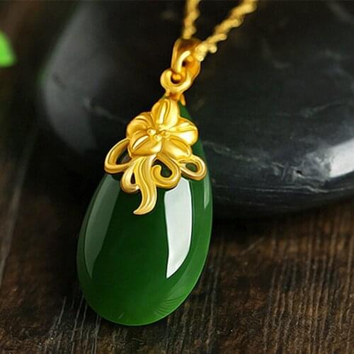 Chalcedony Water Drops Pendant Necklace Charm Jewelry Jade Natural Carved Amulet Gifts for Her Women