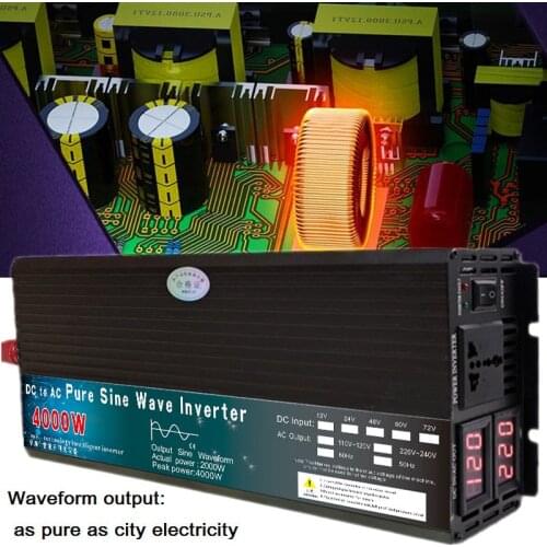 Inverter 4000W 5000W Pure Sine Wave Inverter DC12V 24V 48V 60V To AC 110V 220V Solar Power Voltage Converter Car Household