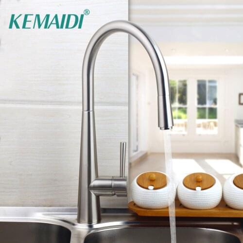 KEMAIDI Pull Out Brushed Nickel 360 Swivel Kitchen Faucet Roated Basin Sink Mixer Tap Swivel Spout Solid Brass Kitchen Tap