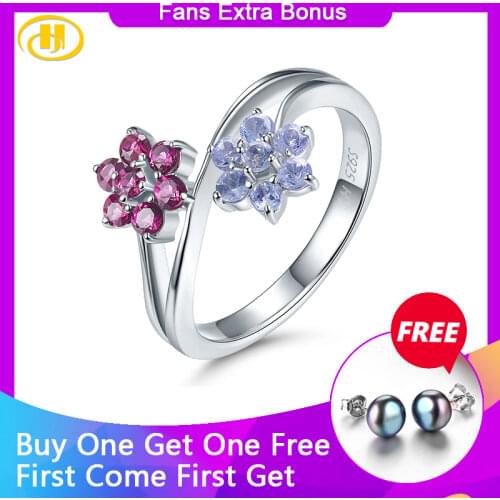 Natural Tanzanite Rhodolite Garnet Solid 925 Sterling Silver Ring Genuine 0.82ct Colorful Gemstone Fine Jewelry Gift for Women