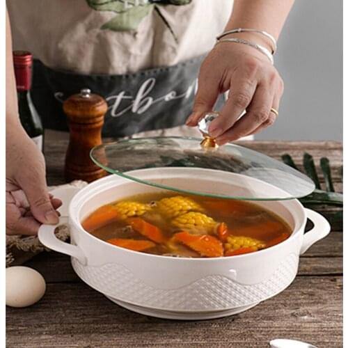 Creative European-style Household Ceramic Soup Bowl with Glass Lid Binaural Bowl Instant Noodle Bowl Large Soup Basin Tableware