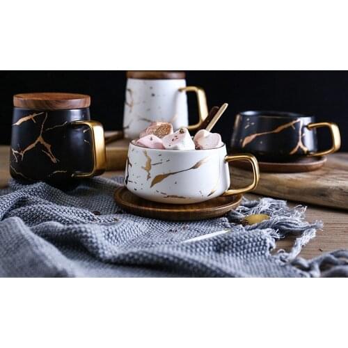 Creative Coffee Cup Nordic Marble Pattern Ceramic Matte Mug Luxurious Elegant Retro Office Home Furnishing Saucer Set Gifts