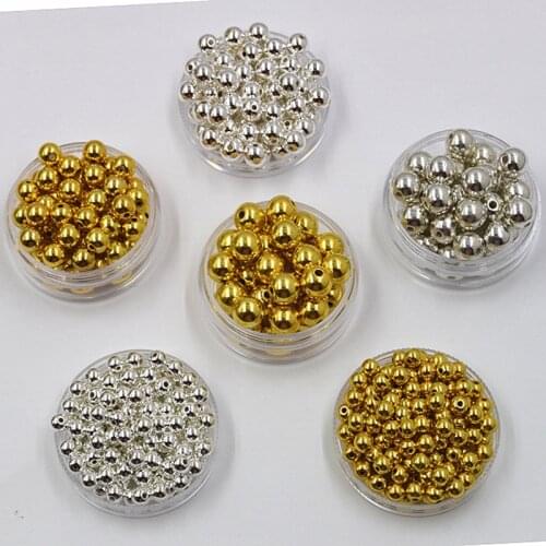 Wholesale 3/4/5/6/8/10mm gold/silver acrylic round beads diy Bracelet Necklace jewelry Making materials Spacer loose beads YK-66