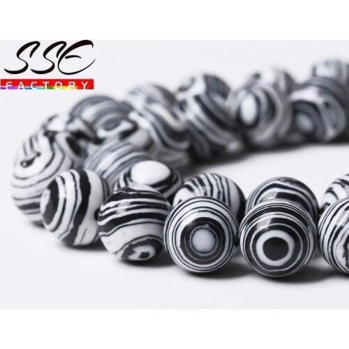 Wholesale Black White Malachite Stone Beads Natural Turquoises Round Loose beads 4 6 8 10 12 mm For Jewelry Making DIY Bracelet