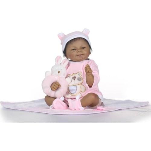 45cm Newborn Baby Doll Lifelike Silicone Reborn Dolls Black Skin Girl Gift for Birthday Sleeping Bedtime Toys
