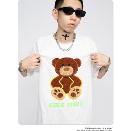 Summer new plush bear short-sleeved T-shirt for men and women Mao Jinxiu loose top cotton lovers