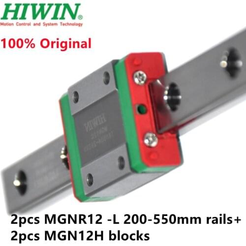2pcs 100% Original Hiwin linear guide MGNR12 -L 200 250 300 330 350 400 450 500 550 mm rail + 2pcs MGN12H blocks for cnc 3d