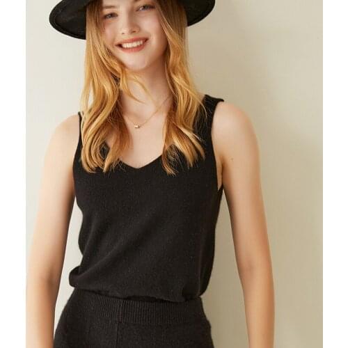 LONGMING Women Sweater Vest 100% Cashmere Autumn Knitting Vest V-neck Sexy Winter Warm Wool Vest Sleeveless Knit Top Solid Y2K