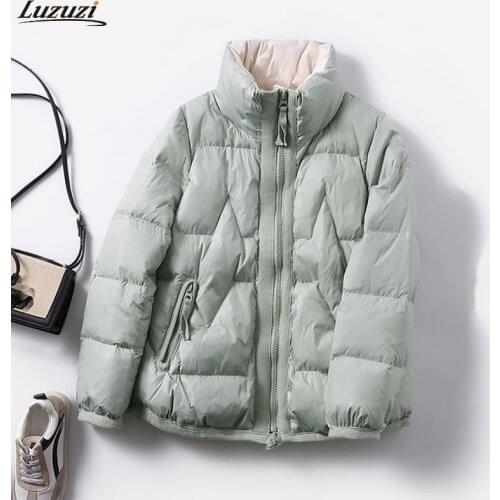 Luzuzi 2021 Winter Women Short Parkas 90% White Duck Down Jacket Female Simple Thick Short Slim Warm Coat Snow Puffer Jackets