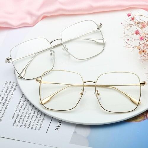 Fashion Glasses With Large Frame Vintage Square Eyeglasses Optical Lenses For Woman Men Metal Spectacle Frames