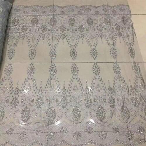 Fashion design popular JRB-191131 african sequins tulle mesh fabric shinning glued glitter sequins lace fabric in silver color