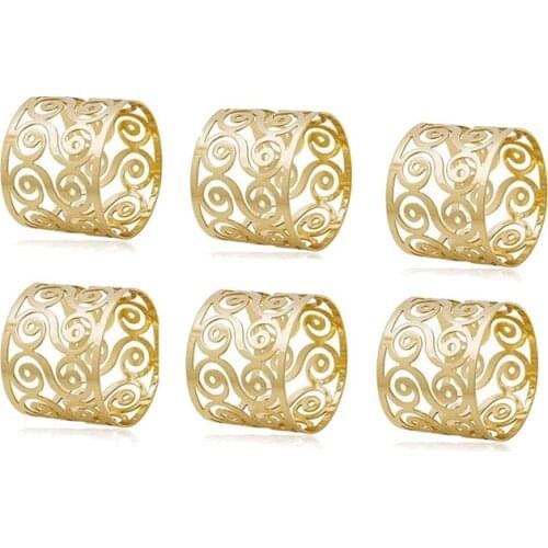 Gold Napkin Rings Set of 6,Metal Serviette Ring Holder Set Dining Table Setting Decoration for Wedding Holiday Party