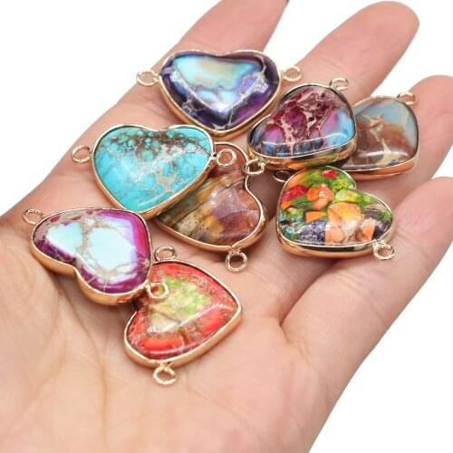 Natural Stone Heart Shape Colorful Emperor Stone Pendant Charm DIY for Jewelry Making Necklace Accessories Women Gift 31x20mm