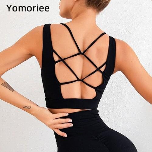 2021 New High Elastic Exercise Fitness Bra Cross Back Hollow Yoga Bra Push-up Open Beautiful Back Workout Sexy Running Halter