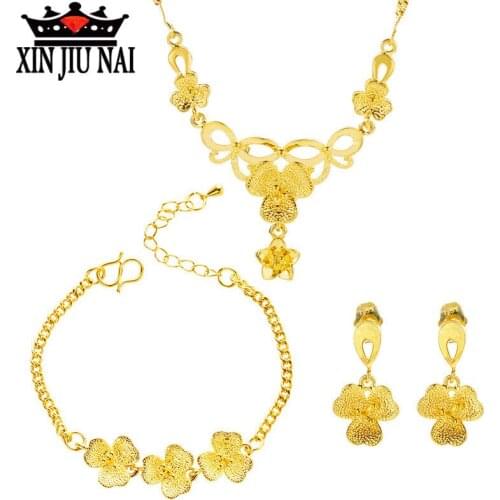 New arrival luxury personality retro classic clover womens wedding celebration bracelet necklace earrings jewelry set wedding