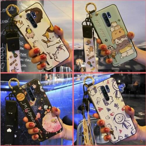 New Cover Phone Case For Xiaomi Redmi 9/Redmi9 Prime/Poco M2 Kickstand For Girls Wrist Strap