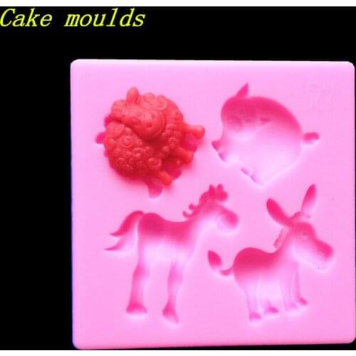 Wholesale Silicone mold K304 Mini sheep pig horse donkey shape Baking cookie mold Decoration Fondant cake mold