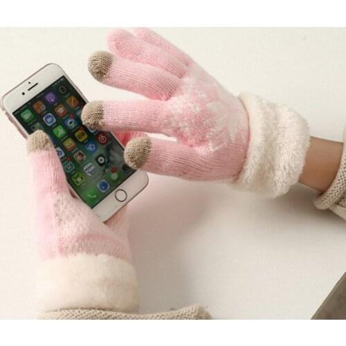 New Fashion Winter Gloves Mittens For phone Women girls Warm Thick Deer Gloves Snowflake Knit Gloves TKG005-snowflake-pink