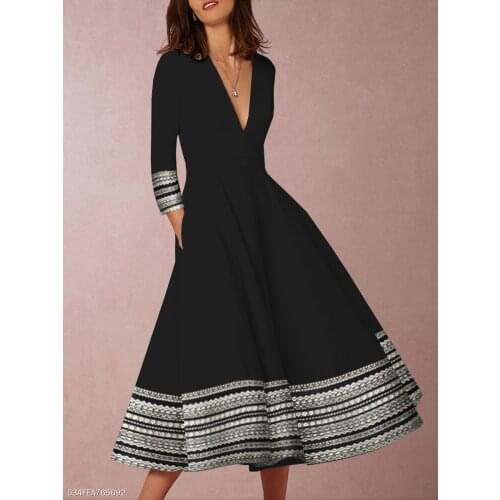 2019 print Medium sleeve stripe dress 2pcs/lot