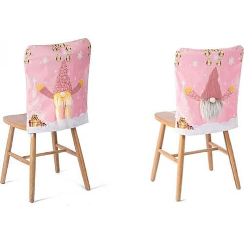 Christmas Funny Gnome Chair Covers With LED Light Cartoon Faceless Santa Pink Chair Back Slipcover For Dining Decor
