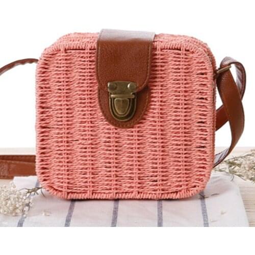 Japanese-style rampage straw woven square box fashion knit bag shoulder simple sand travel beach bag