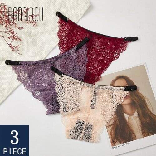 BANNIROU Panties Woman Underwear Lace Briefs Sexy Breathable Female Panties Womens New Underwear For Women Panties M-XL 3 Pcs