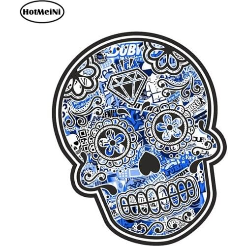 HotMeiNi 13cm X 10.7cm Mexican Day of The Dead Sugar Skull with Blue Tinited Stickerbomb Motif External Vinyl Car Stickers