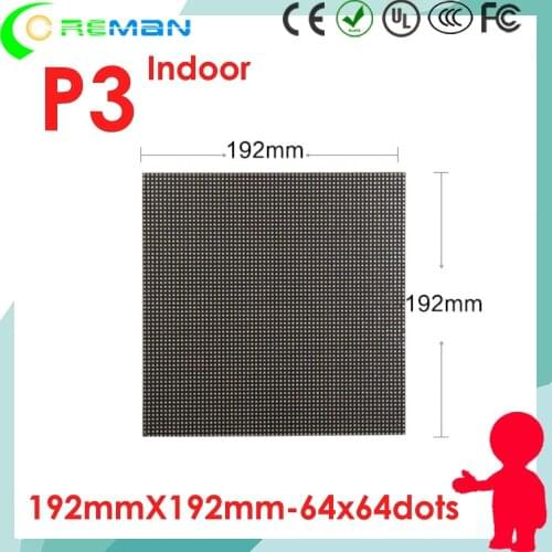 China aliexpress good price p3 led matrix module, full color p3 indoor led panel 192x192mm 64x64 dots