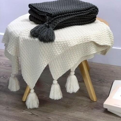 Nordic Knitted Blanket Soild Color Sofa Throw Blanket With Tassels Travel TV Nap Blankets Air Condition Blankets Bed Decorative