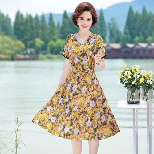 XL-6XL Women Vintage Dress Short Sleeve O-Neck Summer Vestidos Women Elegant Print Mid-Calf Casual Dresses Female