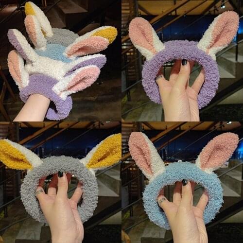 2021 Women Plush Headband for Face Washing Make Up Hair Accessories Bow Animal Ears Decoration Girl Cartoon Ear Headdress
