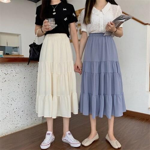 Womens Skirt Vintage Clothes Long Skirts White Harajuku Summer High Waist Streetwear 2021 Fashion flowy Spring Elastic Chiffon