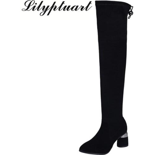 Boots womens knees 2019 new stretch boots long tube autumn and winter high-heeled thick with pointed thin shoes women