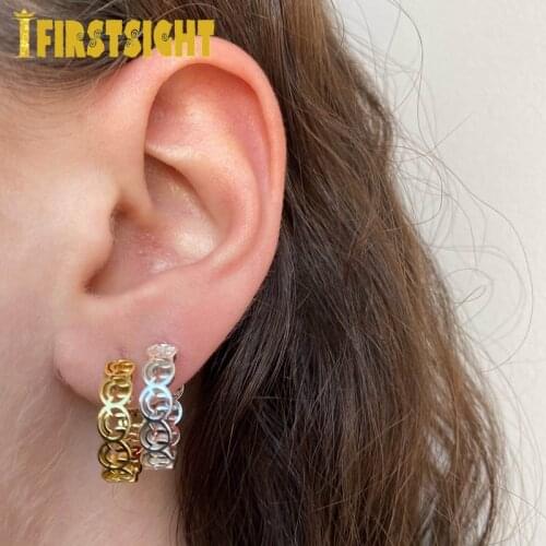 2021 New Gold Silver Color Life Smile Face Link Hoop Earring High Polished Simple Delicate Fashion Women Huggies Jewelry