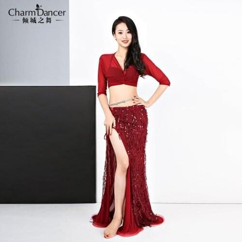 2019 new Bellydance Costume Hot Sale Woman Belly Dance set Top &belly dance sequins tassel skirt ZM234