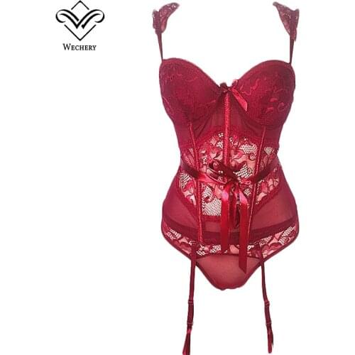 Wechery Women Red Corset Sexy Lace Mesh Corset Tops Push Up Black Bustiers For Ladies Party Sexy Lingerie Erotic Underwear