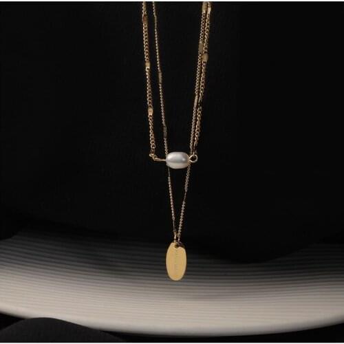 Titanium With 14K Gold Real Pearl Layered Chain Necklaces Women Jewelry Designer T Show Runway Gown Rare INS Japan Korean