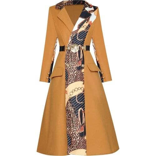 QUALITY Autumn HIGH Winter Designer Coat Womens Leopard Patchwork Wool Long Overcoat