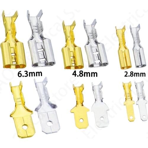 100Pcs 2.8mm 4.8mm 6.3mm Plug Spring Female Male Spade Cold Crimp Terminals Connector Car Speaker Electrical Wire Connectors Set