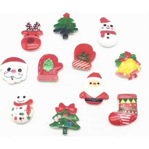 20pcs Chunky 3D Resin Christmas Flatback Cabochons Mixed of Xmas Tree Santa Snowman Reindeer Stocking Crafts For Cardmaking