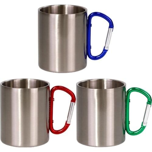 68UC 300ml DIY Customize Stainless Steel Travel Mug with D-Ring Carabiner Hook Handle Water Coffee Cup for Outdoor Camping